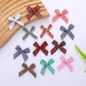 Custom Bow Bright Color Small Checkered Ribbon Fashion Design Pre bound Durable Eco Friendly Packaging Christmas Wedding