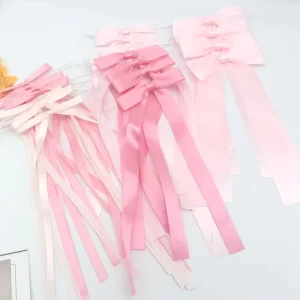 Custom Bow Double Long Ribbon 5 Styles Pink Polyester Wedding Birthday Christmas Tree Gift Box with Tie Bow