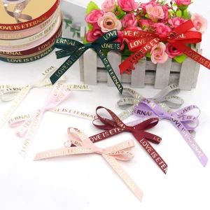 Custom Bow Factory 3D Embossed English Letter Bow Luo Satin Ribbon Decoration Box Gift Packaging Bow