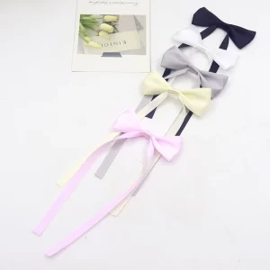 Custom Bow Manufacturer Sweet Solid Color Long Ribbon Bow Girl Accessory Bow Hair Clips
