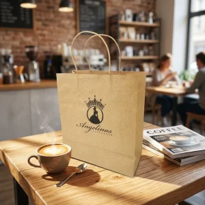 Custom Brown Kraft Paper Bags for Coffee Shop Packaging Handle Printed Logo Printing Surface Treatment