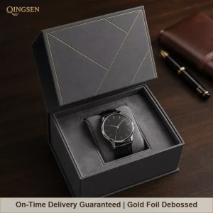 Custom Charcoal Grey Gold Foil Debossed Magnetic Closure Rigid Box Premium Timepiece Luxury Gift Packaging for Wrist Watch