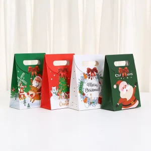 Custom Christmas Gift Bags Paper Holiday Packaging Bags With Ribbon for Candy and Gifts