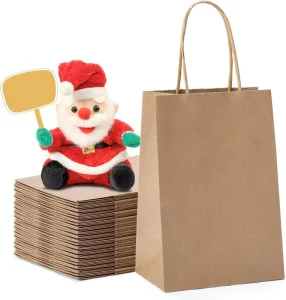Custom Christmas Gift Wrap Bags with Handles Kraft Paper Bag for Small Business Bulk Party Favors Bag for Birthday Shopping