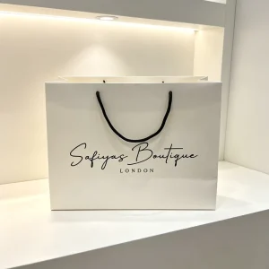 Custom Classic Art Paper Shopping Bag with Ribbon and Logo Print for Boutique Clothing Retail Packaging