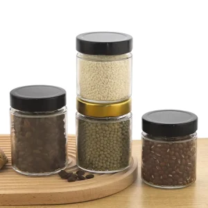 Custom Clear Straight Side Clear Glass Honey Jars Food Container Glass Jar With Metal Lid