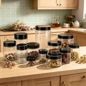 Custom Clear Straight Side Empty Round 30ml 50ml 160ml 300ml 500ml 750ml Canned Food Glass Storage Jar with Plastic Screw Lid