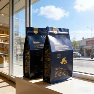 Custom Coffee Bag with Valve and Zipper, Printed Flat Bottom Stand up Plastic Packaging Mylar Matte Aluminium Foil Pouch