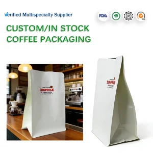 Custom Color Food Grade Paper Coffee Packaging Bags with Side Gusset and Valve for Coffee Beans Customizable Design