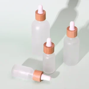 Custom Color Glass Plastic+Bamboo Collar Frost Surface Clear Dropper Essential Oil Bottles 5ml-100ml Empty Custom Logo Carton