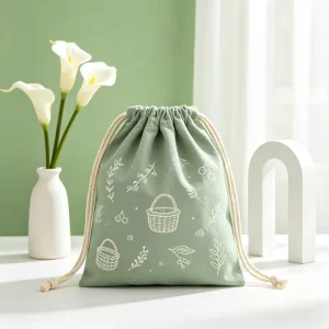 Custom Color Large Cartoon Simple Eco Recycled Canvas Drawstring Bag Sack for Supermarket Grocery Shopping