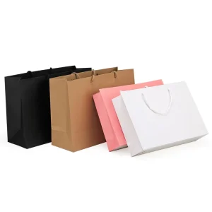 Custom Color Take Away Paper Bag Recyclable Shopping Paper Bag With Ribbon Handle for Wedding Gift Thick High quality Paper Bag