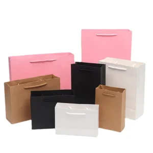 Custom Colorful Design Printing Tote Handle Pink Brown Black Cardboard Shopping Bag Your Own Logo for Gift