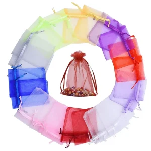 Custom Colorful Transparent Eco friendly Recyclable Organza Pouches Tote Bag Mini Candy Jewelry Gift Packaging Mesh