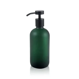 Custom Colour Matte Green 500ml Round Shape Empty Hand Wash Glass Soap and Lotion Dispenser Bottle