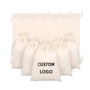 Custom Cotton Canvas Velvet Drawstring Bag Reusable Garment Storage and Shoe Dust Packaging with Custom Logo Print