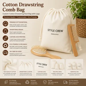 Custom Cotton Drawstring Comb Bag Recyclable Dust Storage Pouch Logo Printed MOQ 200 pcs Factory Direct