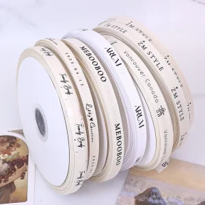 Custom Cotton Ribbon with Personalized Logo Printing Flower Shop Logo Printed Woven Ribbon for Gift Box Packaging
