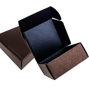 Custom Dark Brown Textured Paper Box Inner Dark Blue Lining Eco Friendly Recyclable Foldable Corrugated Gift Shipping Packaging