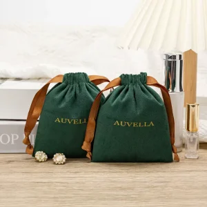 Custom Dark Green Flannel Drawstring Money Cosmetics Jewelry Gift Dust Bag Packaging With Logo