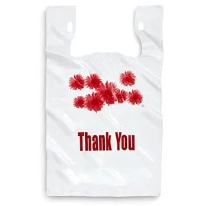Custom Degradable Recyclable Side Gusset Plastic Shopping Bags Vest Handle for Supermarket Grocery Business Exhibition
