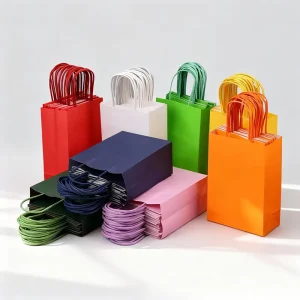 Custom Design Color Offset Printing Logo Shopping Gift With Twisted Flat Rope Handle Packaging Recyclable Kraft Paper Bag
