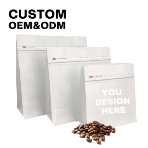 Custom Design Square Rice Paper Eight Side Seal Bag PLA Pouch for Coffee Bean