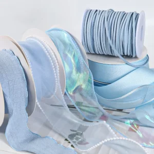 Custom Design Wave Fish Tail Yarn Ribbon for Handmade DIY Flower Gift Packaging Polyester Organza Ribbon