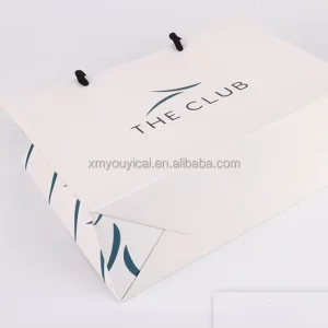 Custom Design White Eco friendly Paper Bag Reinforced Handle Shopping Bag Back Printed Design Exhibition Craft White Cardboard