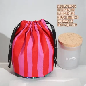 Custom Digital Printed Polyester Cotton Candle Skincare Bag With Round Bottom Polyester Cosmetic Dust Pouch