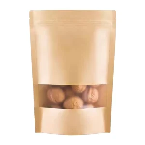 Custom Doypack Ziplock Brown White Kraft Craft Paper Stand up Pouches With Window Food Powder Tea Coffee Packaging Zipper Bag