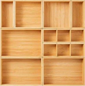 Custom Drawer Organizer Bamboo Wood Kitchen Junk Storage Boxes Bins for Cutlery Silverware Utensils for Bathroom Office