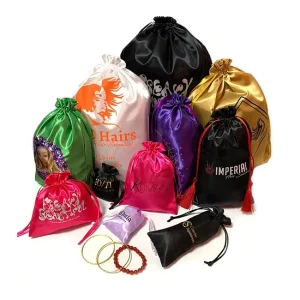 Custom Drawstring Shoes Purse Gift Clothes Jewelry Silk Dust Bags Wig Packaging Hair Satin Pouch With Logo for Handbag
