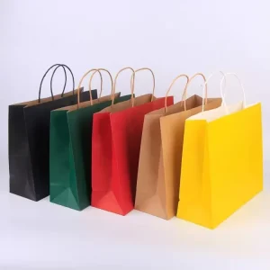 Custom Eco Friendly Biodegradable Recyclable White and Brown Kraft Paper Bags with Handle for Food Takeaway Gift Shopping