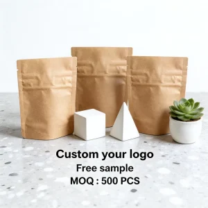 Custom Eco Friendly Brown Kraft Paper Pouch Doy Pack Seal Bag Biodegradable Food Sachet for Supermarket Use