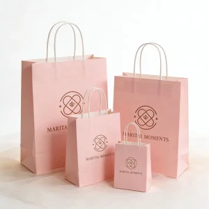 Custom Eco Friendly Disposable Biodegradable Recyclable Kraft Paper Restaurant Takeout Shopping Paper Bag with Custom Color Logo