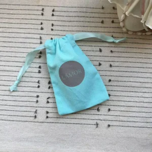 Custom Eco Friendly Organic Cotton Blue Drawstring Dust Bag with Custom logo