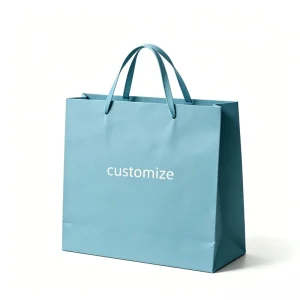 Custom Eco Friendly Paperboard Matte Light Blue Shopping Bag with Drawstring Handle for Apparel & Beauty Brands