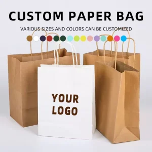 Custom Eco Friendly Recyclable Biodegradable Baking Tote Bread Delivery Dessert Cake Packaging Kraft Paper Handle Bag