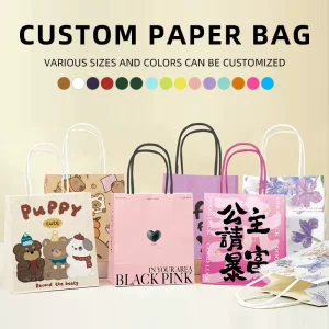 Custom Eco Friendly Recyclable Biodegradable Kraft Paper Bag for Bakery Take Out Food Use Croissant Dessert Cakes with Handles