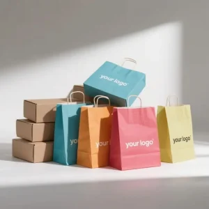 Custom Eco Friendly Recyclable Kraft Paper Luxury Shopping Bag with Ribbon Handle for Supermarket Promotion and Clothing