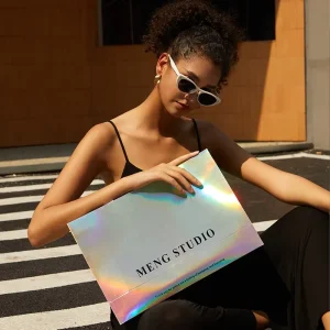 Custom Eco Friendly Shiny Gradient Cardboard Fashion Luxury Laser Color Private Label Holographic Printing Ribbon