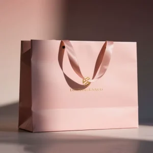 Custom Elegant Brown Pink Paper Bag with Luxury Handle Hot Stamping Gold Logo for Gift Clothing Personalized Shopping Packaging