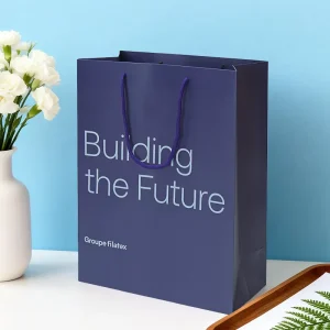 Custom Elegant Eco-Friendly Deep Blue Paper Bag with Printed Brand Logo for Business Promotion Waterproof Reusable
