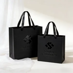 Custom Embossed Logo Gift Hand Tote Shopping Bags With Luxury Ribbon Handle Reusable Hard Paper T Shirt Shopping Bag