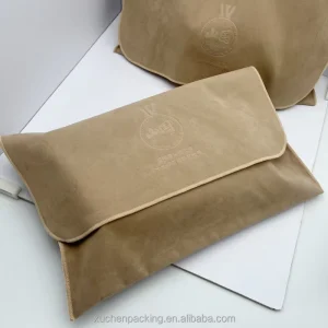 Custom Embossed Logo Velvet Envelope Jewelry Gift Pouch Stamping Drawstring Closure Recyclable Dust Bag for Handbag
