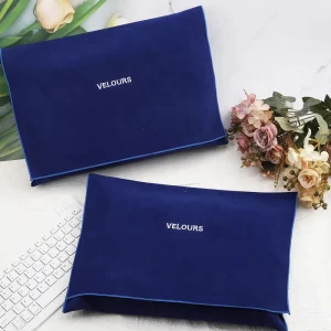 Custom Embroidery Logo Suede Velvet Envelope Pants Dust Bag Blue Envelope Flap Handbag Gift Packaging Velvet Bag