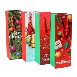 Custom Factory Price Kraft Gold Foil Red Wine Packaging Wine Gift Bag with Handle