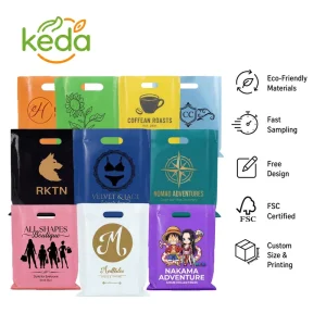 Custom Fashion Die Cut Poly Plastic Shopping Bags Personalized Thank You Pattern Carrier Pouch for Retail Commercial Gif