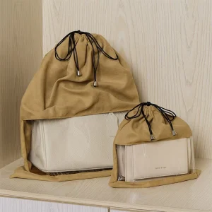 Custom Faux Suede Eco-Friendly Folding Dust Bag Protector Cover Luxury Handbags Purse Storage Pouch Drawstring Anti-Scratch